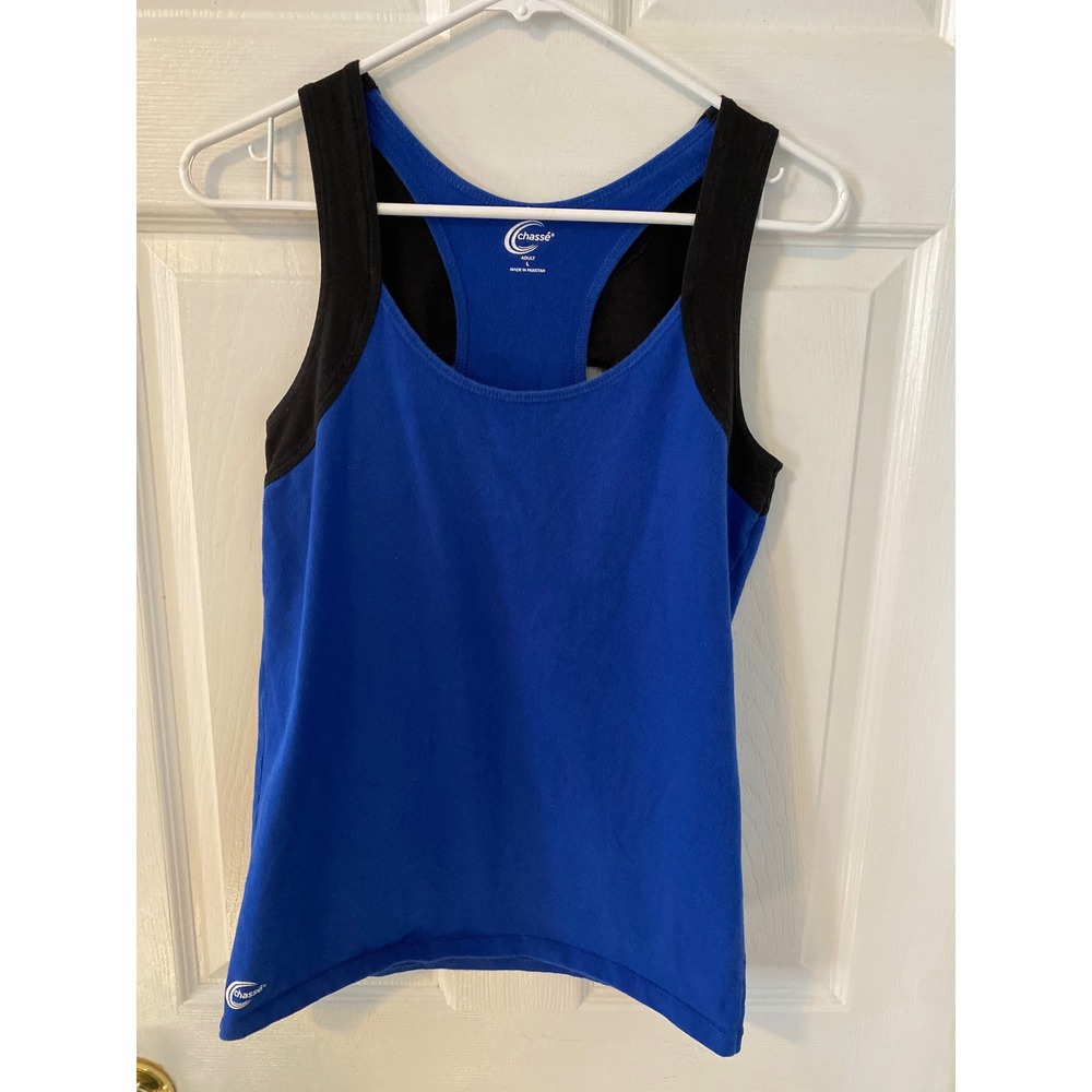Chasse Cheerleading Tank Top Royal Blue Black Racerback Cutout Adult Large